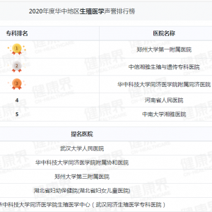 2022年華中區(qū)試管嬰兒醫(yī)院生殖科排行榜（復旦版）