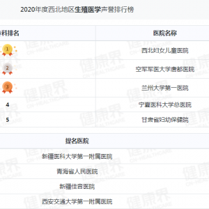 2022年西北區(qū)試管嬰兒醫(yī)院生殖科排行榜（復旦版）